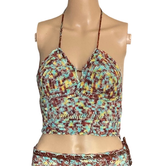 OOAK Tie Dye Crochet Crop Top Handmade Adjustable One Size fits S-L - Picture 2 of 16